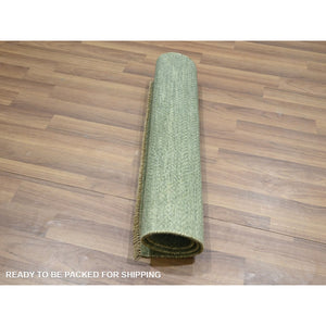 2'x3' Viridian Green, Natural Wool, Modern Grass Design, Tone On Tone, Hand Knotted, Mat, Sample, Oriental Rug FWR459600