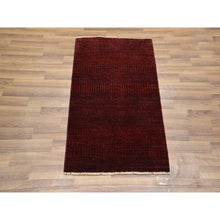 Load image into Gallery viewer, 2&#39;x3&#39; Wine Red, Modern Grass Design, Hand Knotted, Wool With Touch Of Silk, Tone On Tone, Lush And Plush, Sample, Mat, Oriental Rug FWR459606