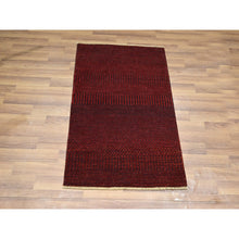 Load image into Gallery viewer, 2&#39;x3&#39; Currant Red, Modern Grass Design, Hand Knotted, Wool with touch of Silk, Tone on Tone, Lush and Plush, Sample, Mat, Oriental Rug FWR459612