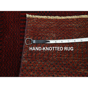 2'x3' Currant Red, Modern Grass Design, Hand Knotted, Wool with touch of Silk, Tone on Tone, Lush and Plush, Sample, Mat, Oriental Rug FWR459612