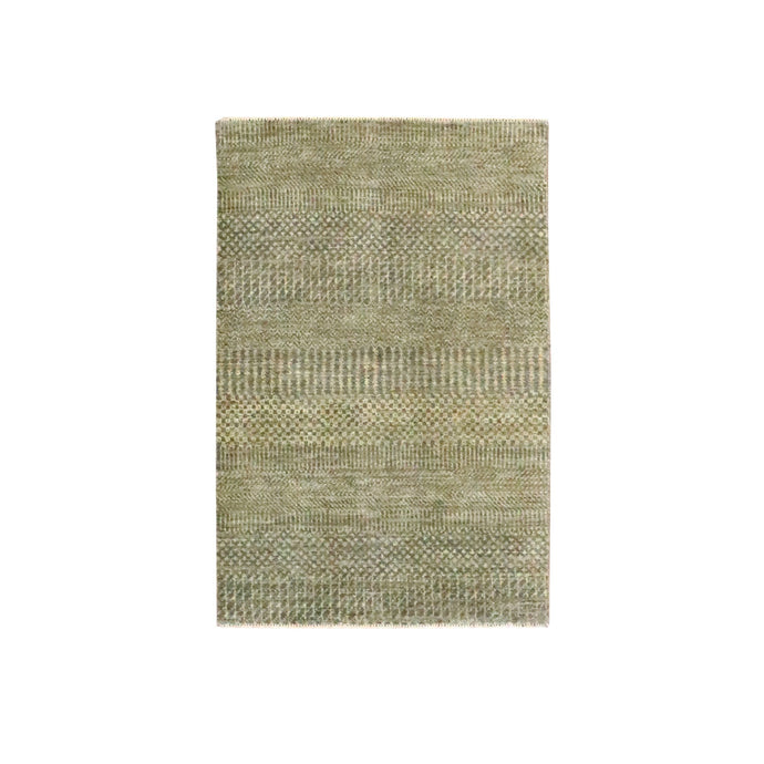 2'x3' Khaki Brown, Modern Grass Design, Hand Knotted, Wool with touch of Silk, Tone on Tone, Lush and Plush, Sample, Mat, Oriental Rug FWR459618