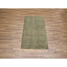 Load image into Gallery viewer, 2&#39;x3&#39; Khaki Brown, Modern Grass Design, Hand Knotted, Wool with touch of Silk, Tone on Tone, Lush and Plush, Sample, Mat, Oriental Rug FWR459618