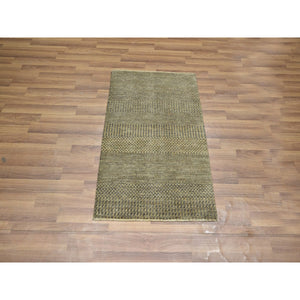 2'x3' Khaki Brown, Modern Grass Design, Hand Knotted, Wool with touch of Silk, Tone on Tone, Lush and Plush, Sample, Mat, Oriental Rug FWR459618