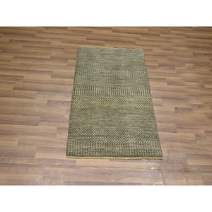 2'x3' Ecru Brown, Modern Grass Design, Hand Knotted, Wool with touch of Silk, Tone on Tone, Lush and Plush, Mat, Sample, Oriental Rug FWR459624