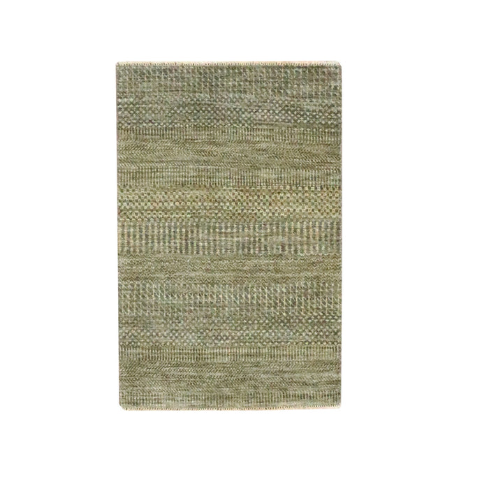 2'x3' Cedar Brown, Hand Knotted, Modern Grass Design, Wool with touch of Silk, Tone on Tone, Lush and Plush, Sample, Mat, Oriental Rug FWR459630