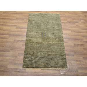 2'x3' Cedar Brown, Hand Knotted, Modern Grass Design, Wool with touch of Silk, Tone on Tone, Lush and Plush, Sample, Mat, Oriental Rug FWR459630