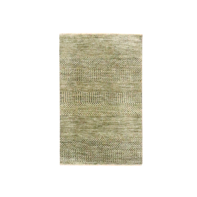 2'x3' Coffee Brown, Modern Grass Design, Hand Knotted, Wool with touch of Silk, Tone on Tone, Lush and Plush, Mat, Sample, Oriental Rug FWR459636