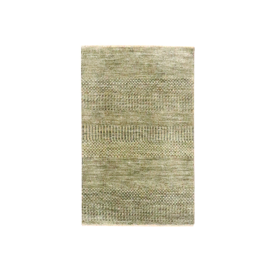 2'x3' Coffee Brown, Modern Grass Design, Hand Knotted, Wool with touch of Silk, Tone on Tone, Lush and Plush, Mat, Sample, Oriental Rug FWR459636