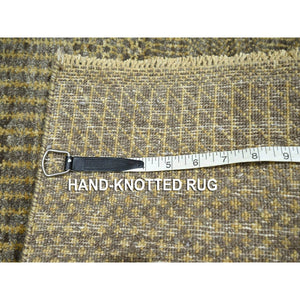 2'x3' Coffee Brown, Modern Grass Design, Hand Knotted, Wool with touch of Silk, Tone on Tone, Lush and Plush, Mat, Sample, Oriental Rug FWR459636