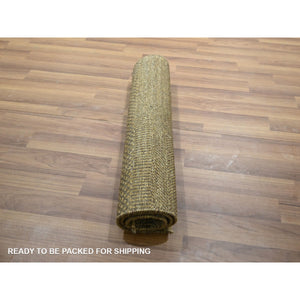 2'x3' Coffee Brown, Modern Grass Design, Hand Knotted, Wool with touch of Silk, Tone on Tone, Lush and Plush, Mat, Sample, Oriental Rug FWR459636