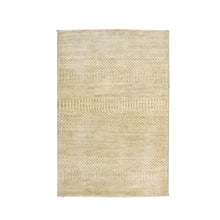 Load image into Gallery viewer, 2&#39;x3&#39; Beige, Modern Grass Design, Hand Knotted, Wool with touch of Silk, Tone on Tone, Lush and Plush, Sample, Mat, Oriental Rug FWR459642