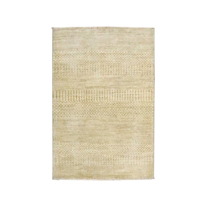 2'x3' Beige, Modern Grass Design, Hand Knotted, Wool with touch of Silk, Tone on Tone, Lush and Plush, Sample, Mat, Oriental Rug FWR459642
