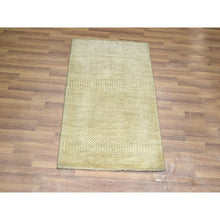 Load image into Gallery viewer, 2&#39;x3&#39; Beige, Modern Grass Design, Hand Knotted, Wool With Touch Of Silk, Tone On Tone, Lush And Plush, Sample, Mat, Oriental Rug FWR459642