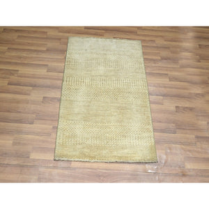 2'x3' Beige, Modern Grass Design, Hand Knotted, Wool with touch of Silk, Tone on Tone, Lush and Plush, Sample, Mat, Oriental Rug FWR459642