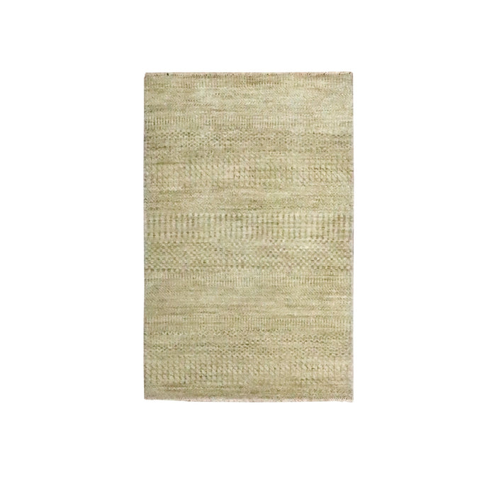 2'x3' Beige, Wool with touch of Silk, Modern Grass Design, Hand Knotted, Tone on Tone, Lush and Plush, Mat, Sample, Oriental Rug FWR459648