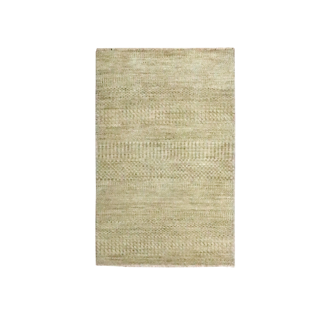 2'x3' Beige, Wool with touch of Silk, Modern Grass Design, Hand Knotted, Tone on Tone, Lush and Plush, Mat, Sample, Oriental Rug FWR459648