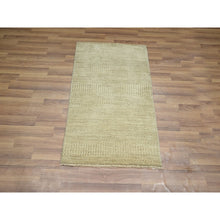 Load image into Gallery viewer, 2&#39;x3&#39; Beige, Wool with touch of Silk, Modern Grass Design, Hand Knotted, Tone on Tone, Lush and Plush, Mat, Sample, Oriental Rug FWR459648