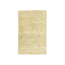 Load image into Gallery viewer, 2&#39;x3&#39; Beige, Tone on Tone, Modern Grass Design, Hand Knotted, Wool with touch of Silk, Lush and Plush, Sample, Mat, Oriental Rug FWR459654