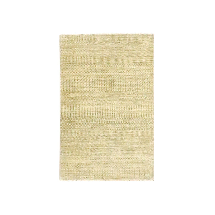 2'x3' Beige, Tone on Tone, Modern Grass Design, Hand Knotted, Wool with touch of Silk, Lush and Plush, Sample, Mat, Oriental Rug FWR459654