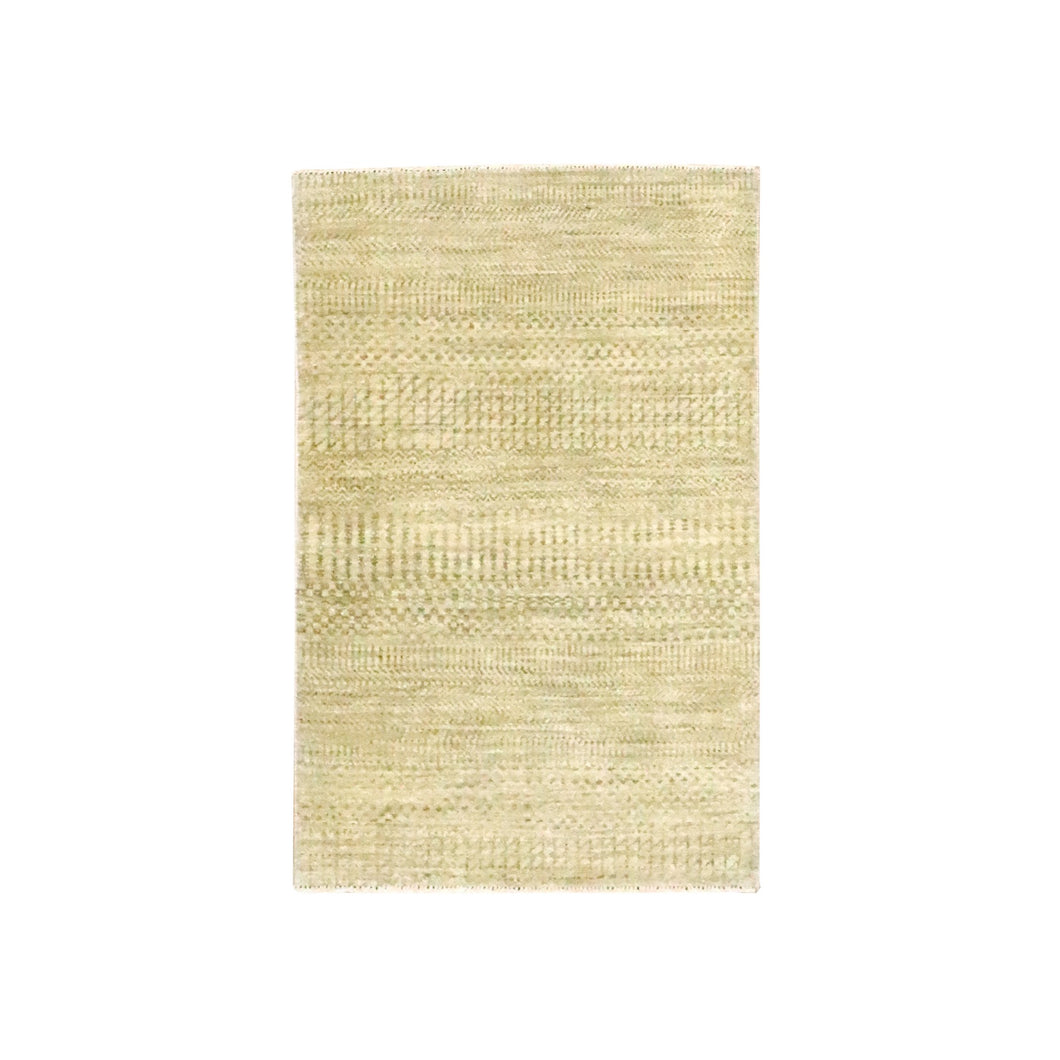2'x3' Beige, Tone on Tone, Modern Grass Design, Hand Knotted, Wool with touch of Silk, Lush and Plush, Sample, Mat, Oriental Rug FWR459654