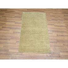 Load image into Gallery viewer, 2&#39;x3&#39; Beige, Tone On Tone, Modern Grass Design, Hand Knotted, Wool With Touch Of Silk, Lush And Plush, Sample, Mat, Oriental Rug FWR459654