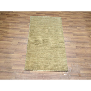 2'x3' Beige, Tone on Tone, Modern Grass Design, Hand Knotted, Wool with touch of Silk, Lush and Plush, Sample, Mat, Oriental Rug FWR459654
