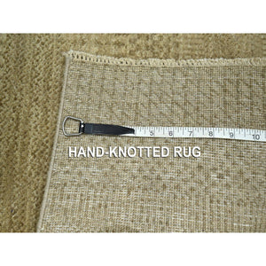 2'x3' Beige, Tone on Tone, Modern Grass Design, Hand Knotted, Wool with touch of Silk, Lush and Plush, Sample, Mat, Oriental Rug FWR459654