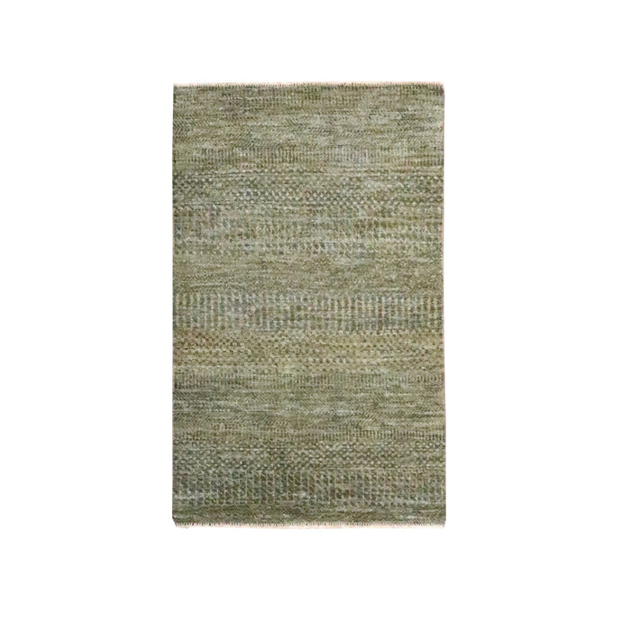 2'x3' Cedar Brown, Modern Grass Design, Hand Knotted, Wool with touch of Silk, Tone on Tone, Lush and Plush, Sample, Mat, Oriental Rug FWR459660