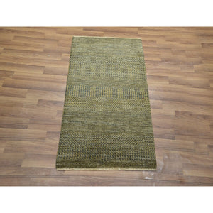 2'x3' Cedar Brown, Modern Grass Design, Hand Knotted, Wool with touch of Silk, Tone on Tone, Lush and Plush, Sample, Mat, Oriental Rug FWR459660