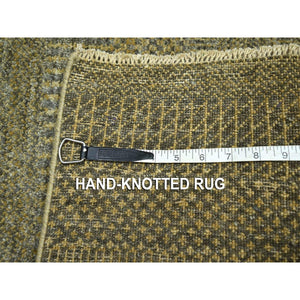 2'x3' Cedar Brown, Modern Grass Design, Hand Knotted, Wool with touch of Silk, Tone on Tone, Lush and Plush, Sample, Mat, Oriental Rug FWR459660