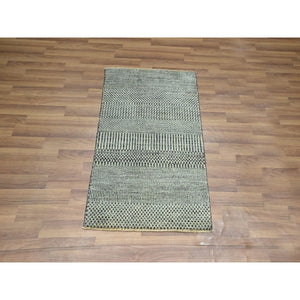 2'x3' Cloud Gray, Modern Grass Design, Hand Knotted, Wool with touch of Silk, Tone on Tone, Lush and Plush, Sample, Mat, Oriental Rug FWR459666