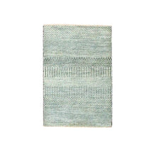 Load image into Gallery viewer, 2&#39;x3&#39; Medium Gray, Wool with touch of Silk, Modern Grass Design, Hand Knotted, Tone on Tone, Lush and Plush, Sample, Mat, Oriental Rug FWR459672