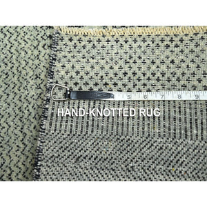 2'x3' Medium Gray, Wool with touch of Silk, Modern Grass Design, Hand Knotted, Tone on Tone, Lush and Plush, Sample, Mat, Oriental Rug FWR459672