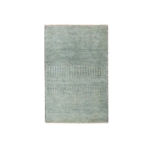 Load image into Gallery viewer, 2&#39;x3&#39; Pastel Gray, Tone on Tone, Modern Grass Design, Hand Knotted, Wool with touch of Silk, Lush and Plush, Mat, Sample, Oriental Rug FWR459678