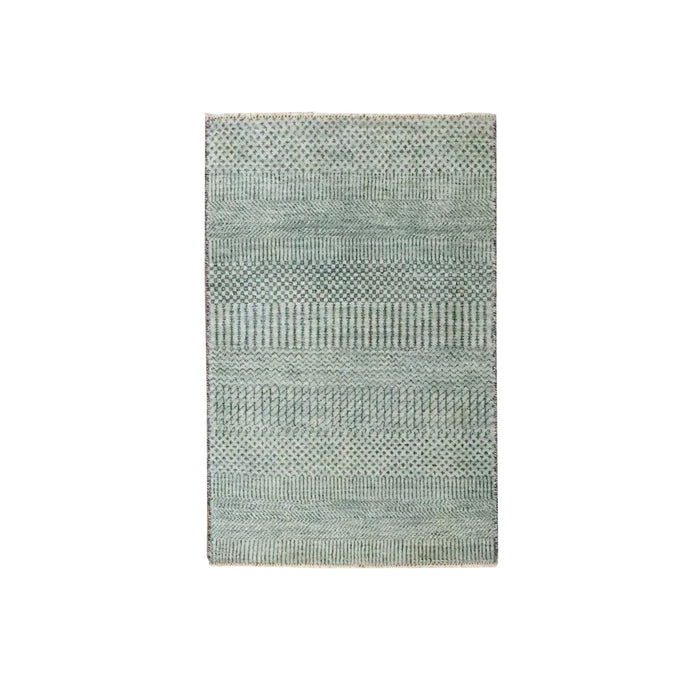 2'x3' Pastel Gray, Tone on Tone, Modern Grass Design, Hand Knotted, Wool with touch of Silk, Lush and Plush, Mat, Sample, Oriental Rug FWR459678