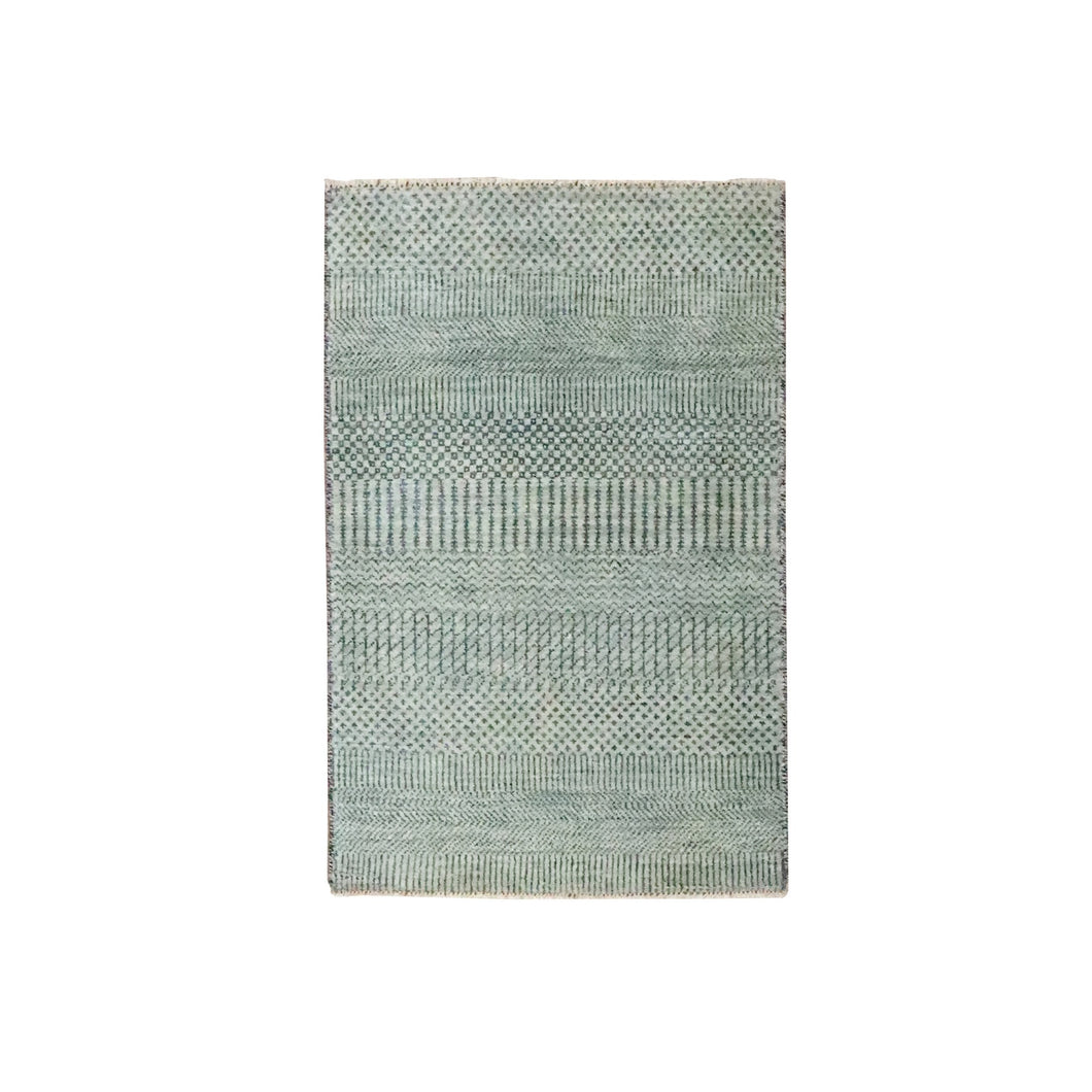 2'x3' Pastel Gray, Tone on Tone, Modern Grass Design, Hand Knotted, Wool with touch of Silk, Lush and Plush, Mat, Sample, Oriental Rug FWR459678