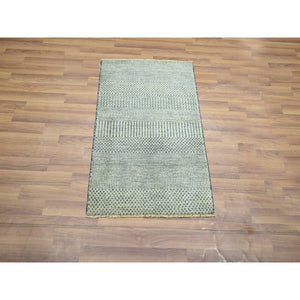 2'x3' Pastel Gray, Tone on Tone, Modern Grass Design, Hand Knotted, Wool with touch of Silk, Lush and Plush, Mat, Sample, Oriental Rug FWR459678