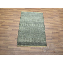Load image into Gallery viewer, 2&#39;x3&#39; Spanish Gray, Modern Grass Design, Hand Knotted, Wool With Touch Of Silk, Tone On Tone, Lush And Plush, Sample, Mat, Oriental Rug FWR459684