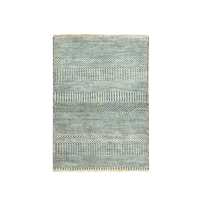 2'x3' Cloud Gray, Modern Grass Design, Hand Knotted, Wool with touch of Silk, Tone on Tone, Lush and Plush, Mat, Sample, Oriental Rug FWR459690
