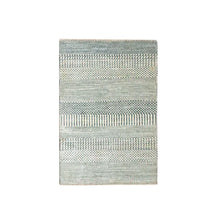 Load image into Gallery viewer, 2&#39;x3&#39; Gray-Beige, Modern Grass Design, Hand Knotted, Wool with touch of Silk, Tone on Tone, Lush and Plush, Sample, Mat, Oriental Rug FWR459696