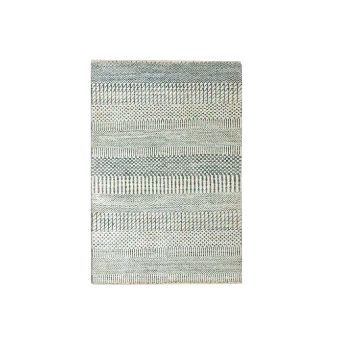 2'x3' Gray-Beige, Modern Grass Design, Hand Knotted, Wool with touch of Silk, Tone on Tone, Lush and Plush, Sample, Mat, Oriental Rug FWR459696