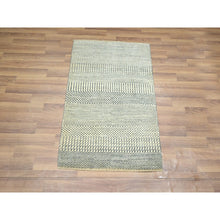 Load image into Gallery viewer, 2&#39;x3&#39; Gray-beige, Modern Grass Design, Hand Knotted, Wool With Touch Of Silk, Tone On Tone, Lush And Plush, Sample, Mat, Oriental Rug FWR459696