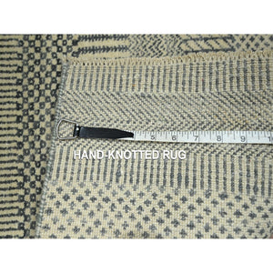 2'x3' Gray-Beige, Modern Grass Design, Hand Knotted, Wool with touch of Silk, Tone on Tone, Lush and Plush, Sample, Mat, Oriental Rug FWR459696