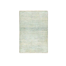Load image into Gallery viewer, 2&#39;x3&#39; Gray-Beige, Tone on Tone, Modern Grass Design, Hand Knotted, Wool with touch of Silk, Lush and Plush, Sample, Mat, Oriental Rug FWR459702