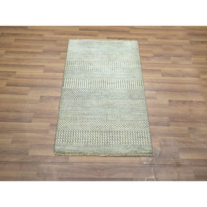 2'x3' Gray-Beige, Tone on Tone, Modern Grass Design, Hand Knotted, Wool with touch of Silk, Lush and Plush, Sample, Mat, Oriental Rug FWR459702