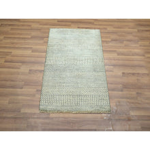 Load image into Gallery viewer, 2&#39;x3&#39; Gray-beige, Tone On Tone, Modern Grass Design, Hand Knotted, Wool With Touch Of Silk, Lush And Plush, Sample, Mat, Oriental Rug FWR459702