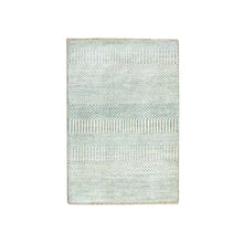 Load image into Gallery viewer, 2&#39;x3&#39; Gray-Beige, Hand Knotted, Modern Grass Design, Wool with touch of Silk, Tone on Tone, Lush and Plush, Sample, Mat, Oriental Rug FWR459708