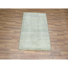 Load image into Gallery viewer, 2&#39;x3&#39; Gray-Beige, Hand Knotted, Modern Grass Design, Wool with touch of Silk, Tone on Tone, Lush and Plush, Sample, Mat, Oriental Rug FWR459708