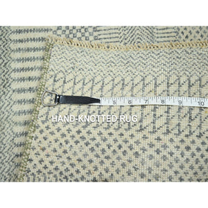 2'x3' Gray-Beige, Hand Knotted, Modern Grass Design, Wool with touch of Silk, Tone on Tone, Lush and Plush, Sample, Mat, Oriental Rug FWR459708