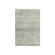 Load image into Gallery viewer, 2&#39;x3&#39; Gray-Beige, Modern Grass Design, Hand Knotted, Wool with touch of Silk, Tone on Tone, Lush and Plush, Sample, Mat, Oriental Rug FWR459714
